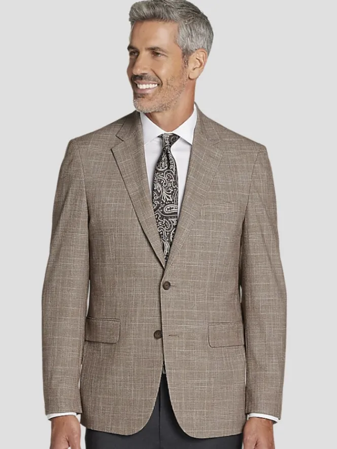Sport Coats|Sport Coats-Pronto Uomo Classic Fit Plaid Sport Coat Tan Plaid