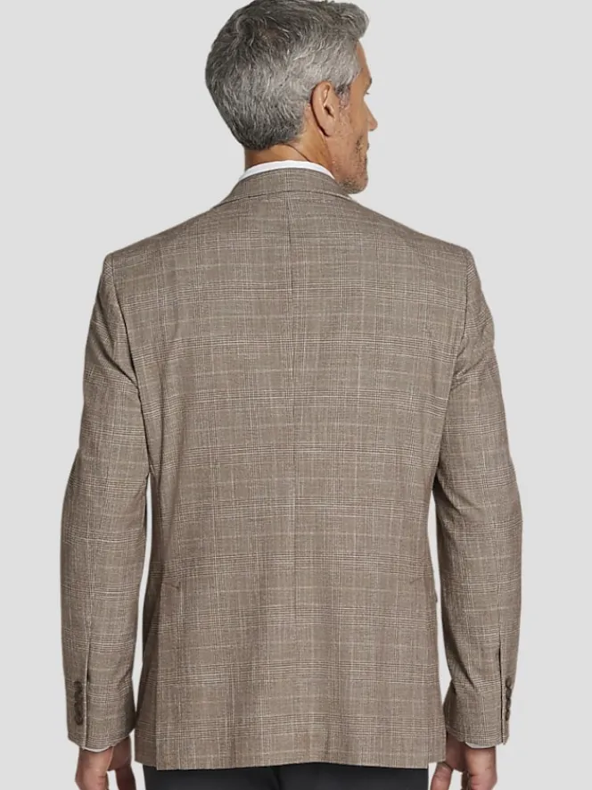 Sport Coats|Sport Coats-Pronto Uomo Classic Fit Plaid Sport Coat Tan Plaid