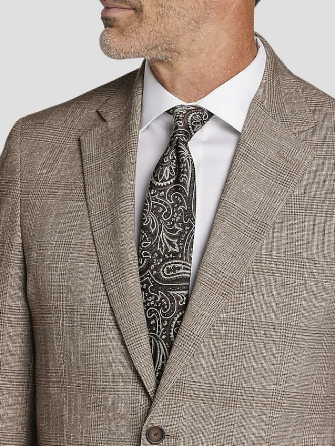 Sport Coats|Sport Coats-Pronto Uomo Classic Fit Plaid Sport Coat Tan Plaid