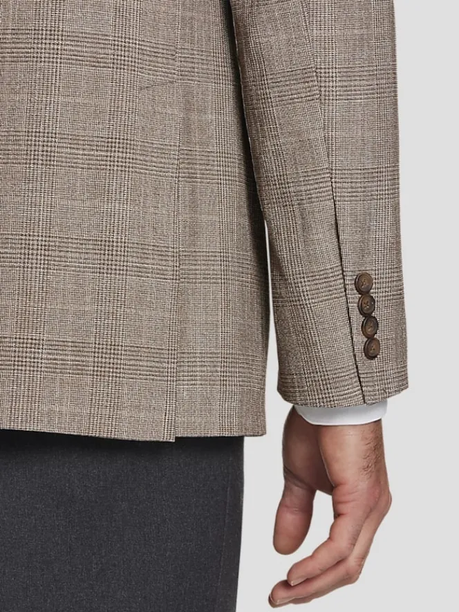 Sport Coats|Sport Coats-Pronto Uomo Classic Fit Plaid Sport Coat Tan Plaid