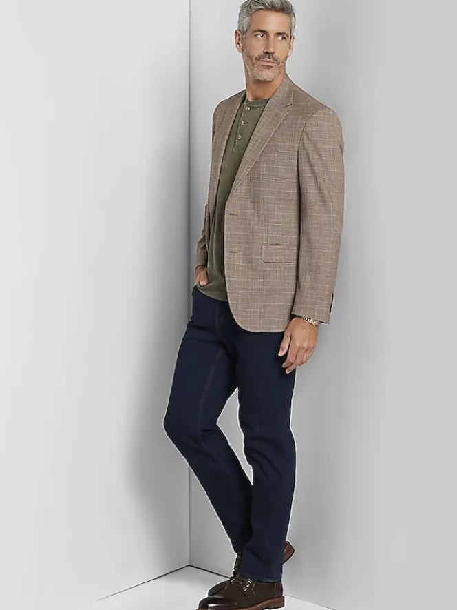 Sport Coats|Sport Coats-Pronto Uomo Classic Fit Plaid Sport Coat Tan Plaid