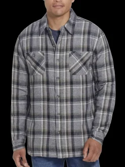 Outerwear|Casual Jackets & Vests-Weatherproof Vintage Classic Fit Sherpa Lined Flannel Shirt Jacket Med Grey