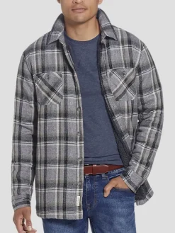 Outerwear|Casual Jackets & Vests-Weatherproof Vintage Classic Fit Sherpa Lined Flannel Shirt Jacket Med Grey