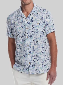 Button Up Shirts|Casual Shirts-Weatherproof Vintage Classic Fit Short Sleeve Camp Shirt Med Blue