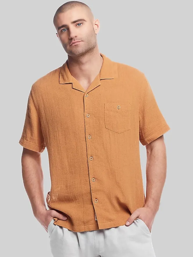 Button Up Shirts|Casual Shirts-Weatherproof Vintage Classic Fit Short Sleeve Camp Shirt Bright Blue