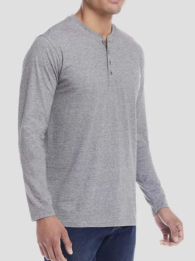 Casual Shirts|T-shirts-Weatherproof Vintage Classic Fit Soft Jersey Button Front Henley Med Grey