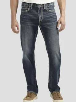 Jeans|Jeans-Silver Jeans Classic Fit Straight Leg Denim Jeans Dark Wash