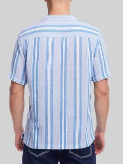 Button Up Shirts|Casual Shirts-Weatherproof Vintage Classic Fit Stripe Camp Shirt Light Grey