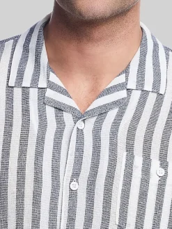 Button Up Shirts|Casual Shirts-Weatherproof Vintage Classic Fit Striped Short Sleeve Camp Shirt Navy And White
