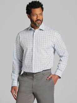 Patterned Dress Shirts|Dress Shirts-Wilke-Rodriguez Classic Fit Tattersall Plaid Dress Shirt Aqua