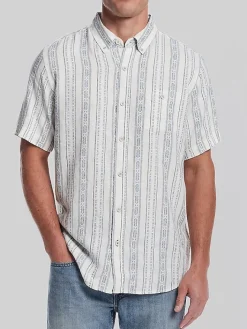 Button Up Shirts|Casual Shirts-Weatherproof Vintage Classic Fit Vertical Dobby Button Up Shirt Med Blue