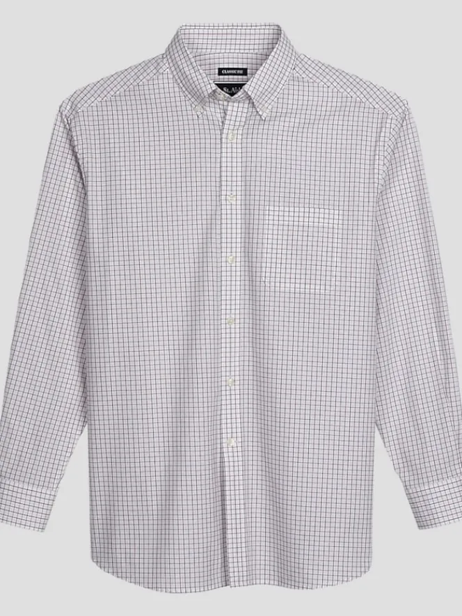Button Up Shirts|Long Sleeve Button Up Shirts-St. Aisle Classic Fit Windowpane Plaid Button Up Shirt Light Red