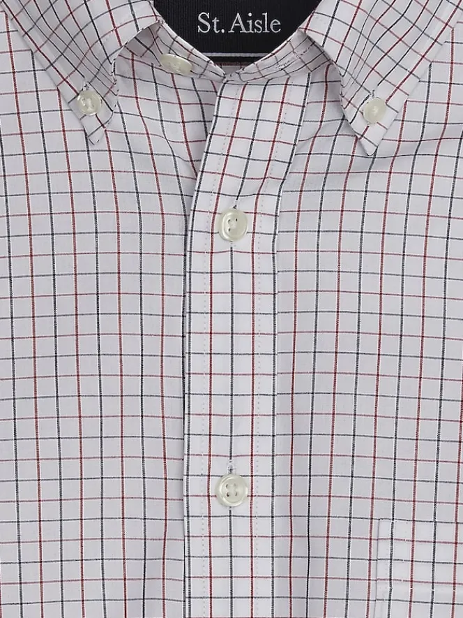 Button Up Shirts|Long Sleeve Button Up Shirts-St. Aisle Classic Fit Windowpane Plaid Button Up Shirt Light Red