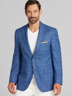 Sport Coats|Sport Coats-Joseph Abboud Classic Fit Windowpane Plaid Sport Coat Up Blue Windowpane Check