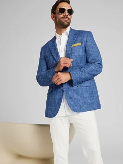 Sport Coats|Sport Coats-Joseph Abboud Classic Fit Windowpane Plaid Sport Coat Up Blue Windowpane Check