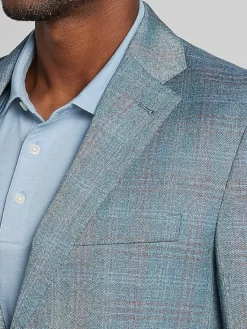 Big & Tall Sport Coats|Casual Shop-Joseph Abboud Classic Fit Windowpane Plaid Sport Coat Light Teal Windowpane