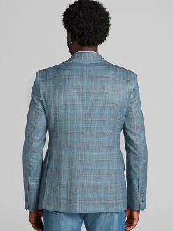 Big & Tall Sport Coats|Casual Shop-Joseph Abboud Classic Fit Windowpane Plaid Sport Coat Light Teal Windowpane