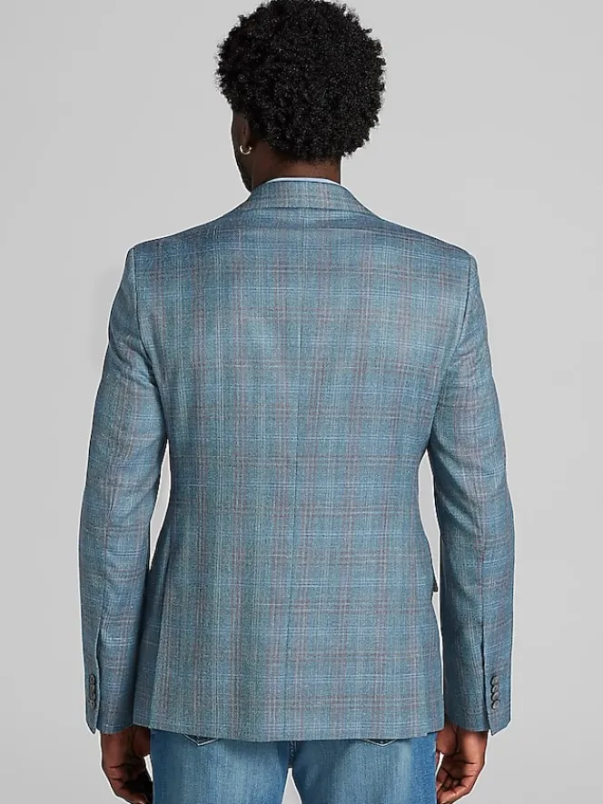 Big & Tall Sport Coats|Casual Shop-Joseph Abboud Classic Fit Windowpane Plaid Sport Coat Light Teal Windowpane