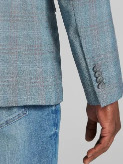 Big & Tall Sport Coats|Casual Shop-Joseph Abboud Classic Fit Windowpane Plaid Sport Coat Light Teal Windowpane