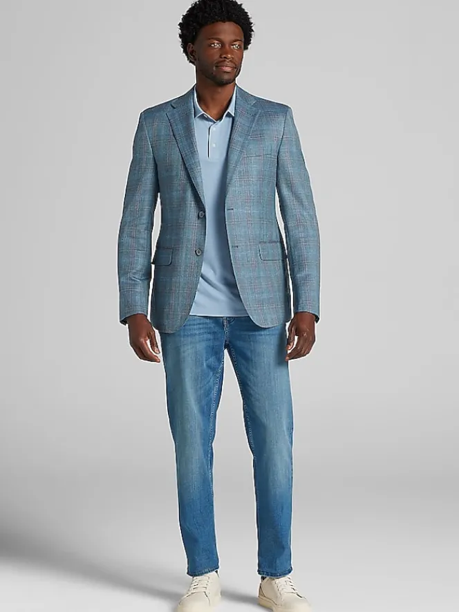 Big & Tall Sport Coats|Casual Shop-Joseph Abboud Classic Fit Windowpane Plaid Sport Coat Light Teal Windowpane