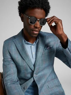 Big & Tall Sport Coats|Casual Shop-Joseph Abboud Classic Fit Windowpane Plaid Sport Coat Light Teal Windowpane
