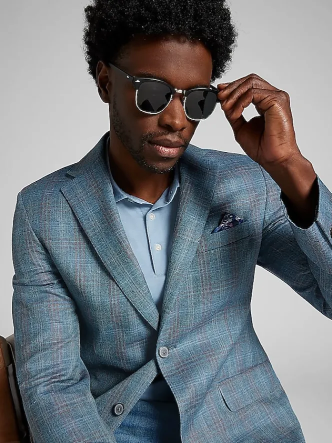 Big & Tall Sport Coats|Casual Shop-Joseph Abboud Classic Fit Windowpane Plaid Sport Coat Light Teal Windowpane