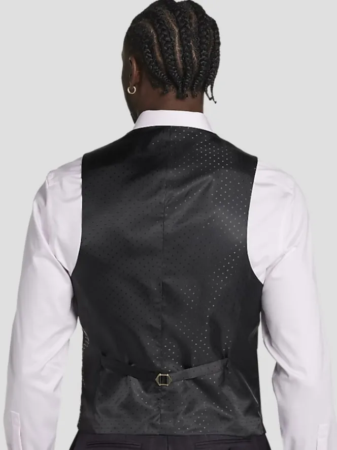 3-piece Suits|Suit Separates-Michael Strahan Classic Fit Wool Blend Plaid Suit Vest Burgundy Plaid