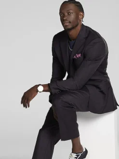 Suit Separates|3-piece Suits-Michael Strahan Classic Fit Wool Blend Plaid Suit Jacket Purple Plaid