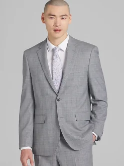 3-piece Suits|Suit Separates-Joseph Abboud Classic Fit Wool Blend Plaid Suit Jacket Platinum Plaid
