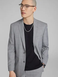 3-piece Suits|Suit Separates-Joseph Abboud Classic Fit Wool Blend Plaid Suit Jacket Platinum Plaid