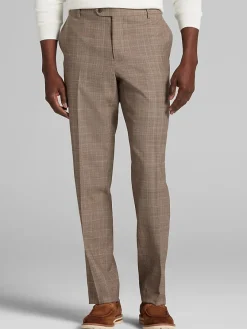 Dress Pants|3-piece Suits-Joseph Abboud Classic Fit Wool Blend Plaid Suit Pants Tan Plaid