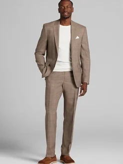 Suit Separates|3-piece Suits-Joseph Abboud Classic Fit Wool Blend Plaid Suit Jacket Tan Plaid