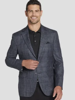 Sport Coats|Sport Coats-Joseph Abboud Classic Fit Wool Blend Plaid Sport Coat Blue Plaid