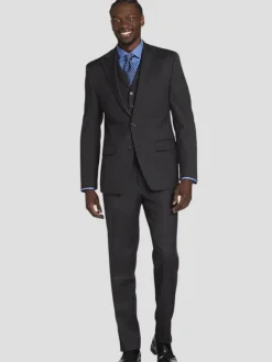 3-piece Suits|Suit Separates-Michael Strahan Classic Fit Wool Blend Plaid Suit Jacket Charcoal Plaid