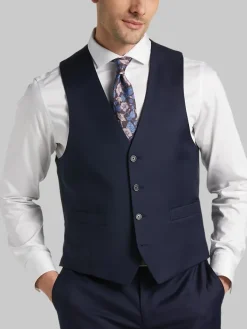 Big & Tall Suits|Vests-Joseph Abboud Classic Fit Wool Blend Suit Vest Navy Solid