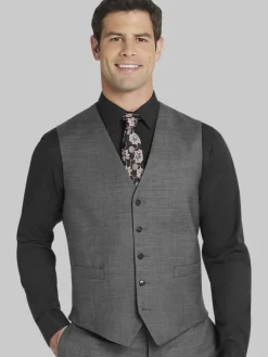 Big & Tall Suits|Vests-Joseph Abboud Classic Fit Wool Blend Suit Vest Black Solid