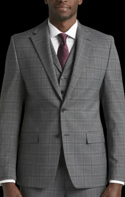 Suit Separates|3-piece Suits-Michael Strahan Classic Fit Wool Blend Suit Jacket Grey Plaid