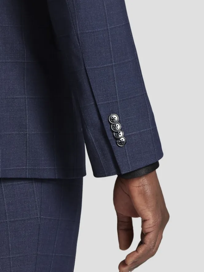 3-piece Suits|Suit Separates-Joseph Abboud Classic Fit Wool Blend Windowpane Suit Jacket Blue Window