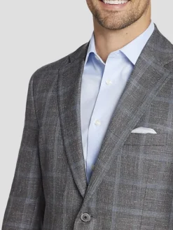 Sport Coats|Sport Coats-Joseph Abboud Classic Fit Wool Windowpane Sport Coat Gray Windowpane