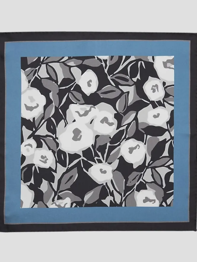 Pocket Squares-Joseph Abboud Cubism Floral Silk Pocket Square Blue