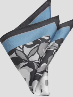 Pocket Squares-Joseph Abboud Cubism Floral Silk Pocket Square Blue