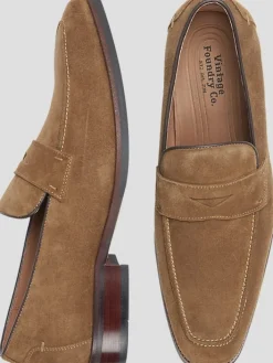 Loafers & Slip-ons|Dress & Formal Shoes-Vintage Foundry Davis Suede Moc Toe Penny Loafers Tan Suede