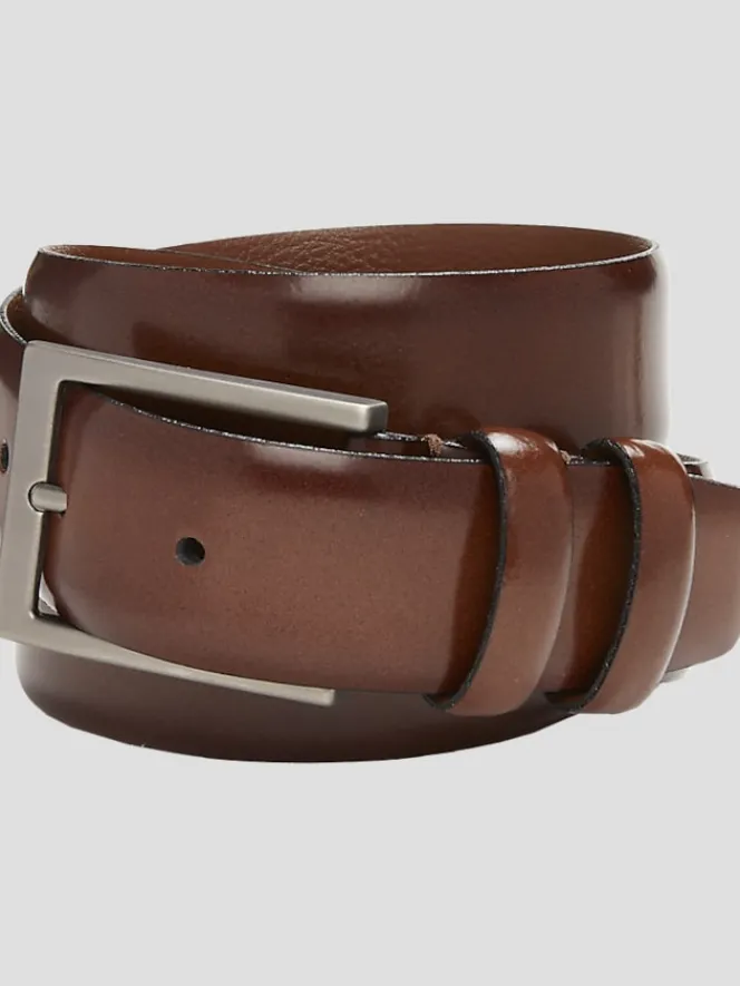Belts-Joseph Abboud Double Loop Marbleized Leather Belt Brown