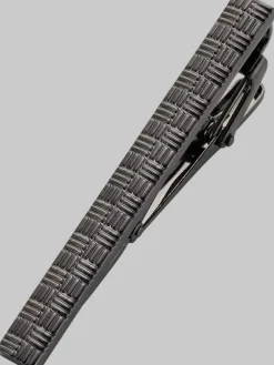 Jewelry|Tie Bars & Cufflinks-Pronto Uomo Engraved Woven Tie Bar Gunmetal