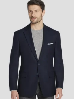 Big & Tall Sport Coats|Blazers-Joseph Abboud Executive Fit Wool Blend Blazer Black Solid