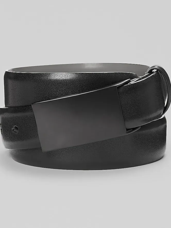 Belts-Egara Feather Edge Plaque Buckle Faux Leather Belt Black