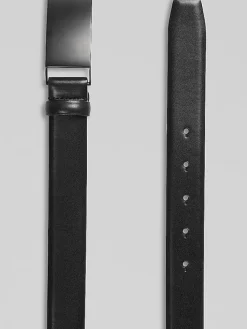 Belts-Egara Feather Edge Plaque Buckle Faux Leather Belt Black