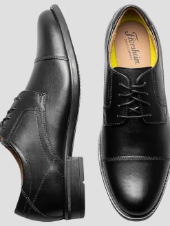 Oxfords|Dress & Formal Shoes-Florsheim Finance Leather Cap Toe Lace-up Oxfords Black