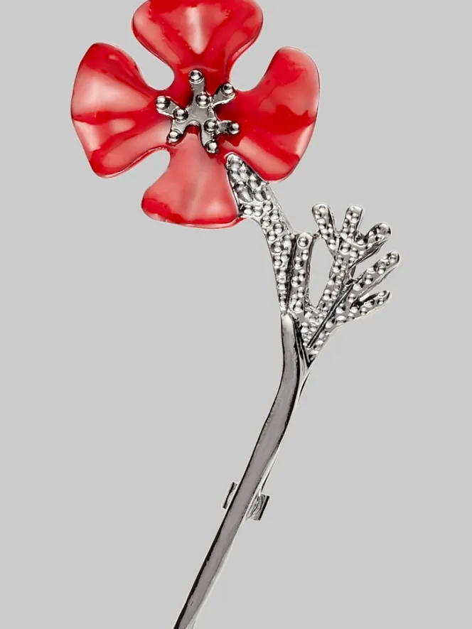 Jewelry|Tie Bars & Cufflinks-Pronto Uomo Flower Lapel Pin Red/Gunmetal