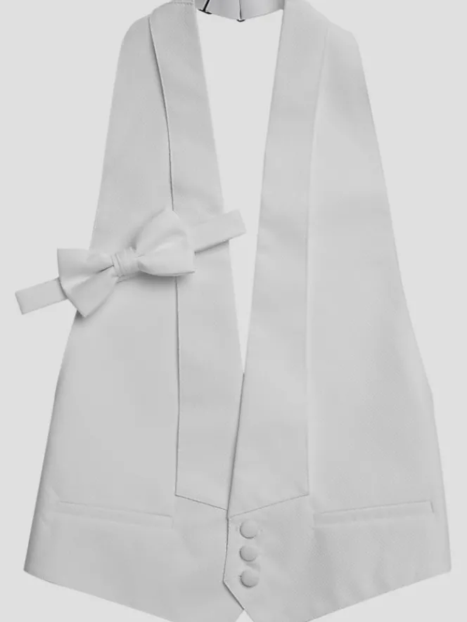 Formal Accessories|Bow Ties-Pronto Uomo Formal Pique Vest & Pre-Tied Bow Tie Set White